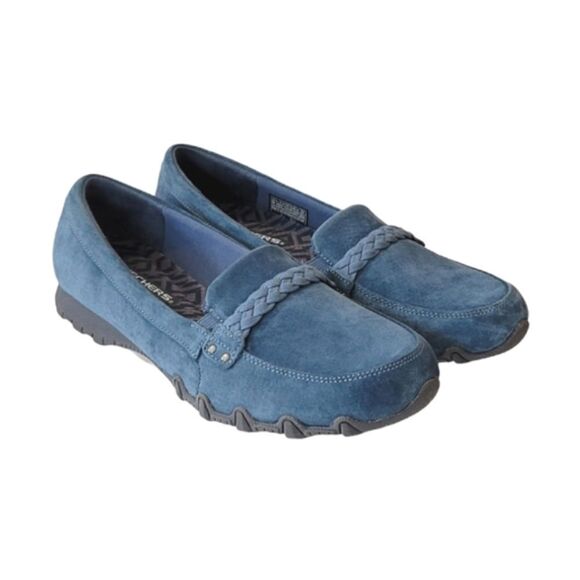 Sketchers Blue Bikers Melbourne Suede Relaxed Fit Slip-on Loafer Shoe Size 9.5 - Picture 1 of 7